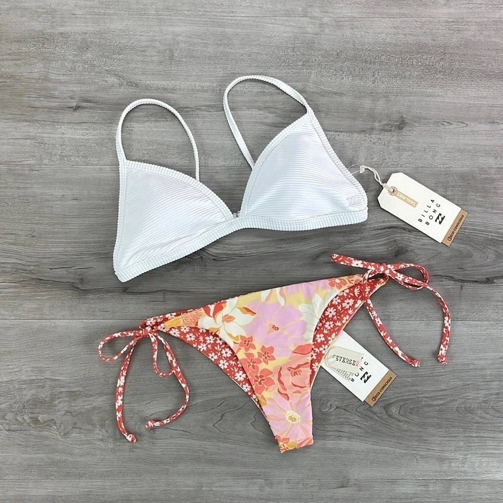 ☀️BILLABONG☀️ TANLINES CECI TRI Made For Daze Reversible Swim Bottom BIKINI SET